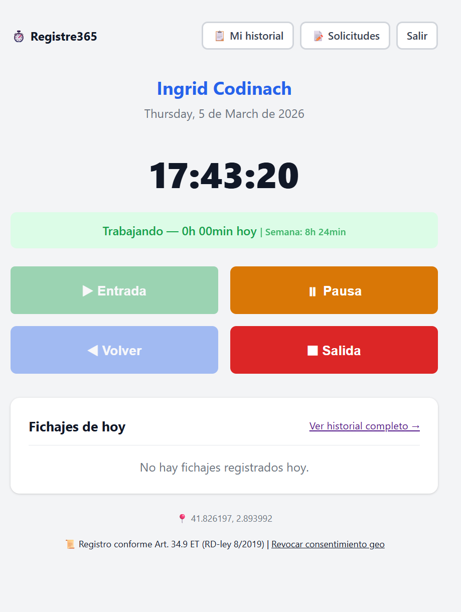 Pantalla del mòdul d'Empleat de Registre365